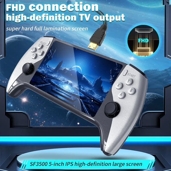 SF3500 Handheld Game Console, 5-Inch IPS Large Screen Portable Game Console, Built-in 20000+ Games, Supports FHD Output