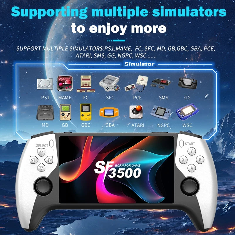 SF3500 Handheld Game Console, 5-Inch IPS Large Screen Portable Game Console, Built-in 20000+ Games, Supports FHD Output