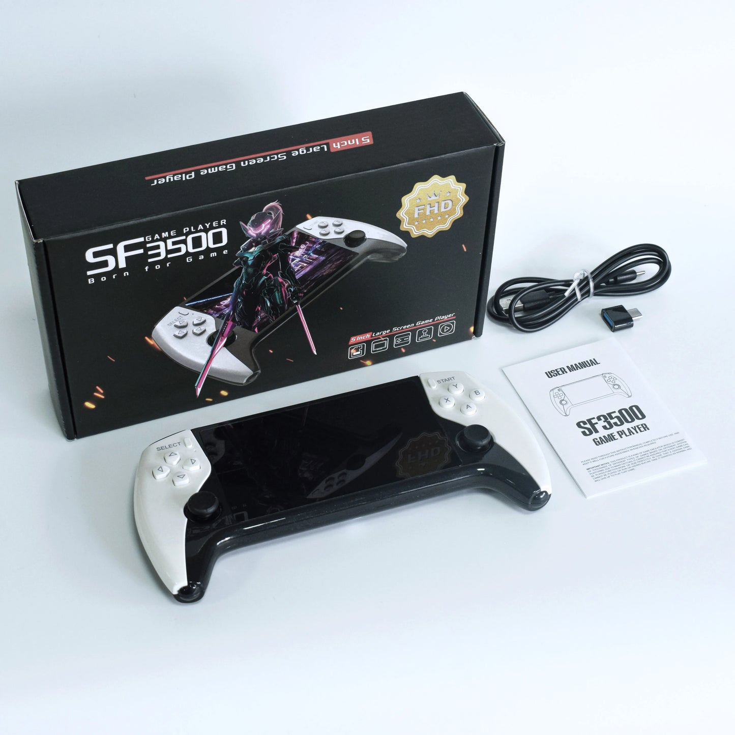 SF3500 Handheld Game Console, 5-Inch IPS Large Screen Portable Game Console, Built-in 20000+ Games, Supports FHD Output