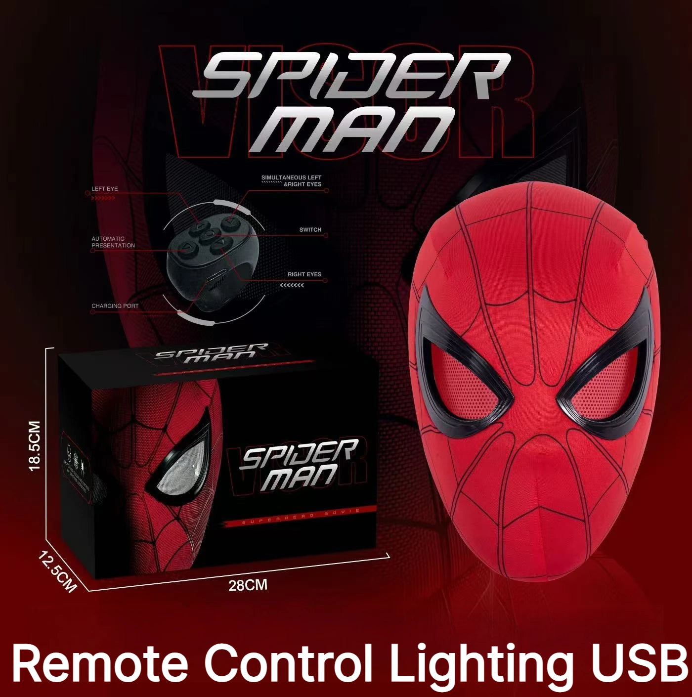 In Stock Miles Spider-Man 1:1 Scale Electronic Mask With Moving Glowing Eyes Ring Control Cosplay Toy Gift For Boys Gift