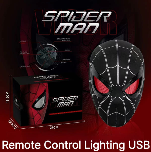 In Stock Miles Spider-Man 1:1 Scale Electronic Mask With Moving Glowing Eyes Ring Control Cosplay Toy Gift For Boys Gift