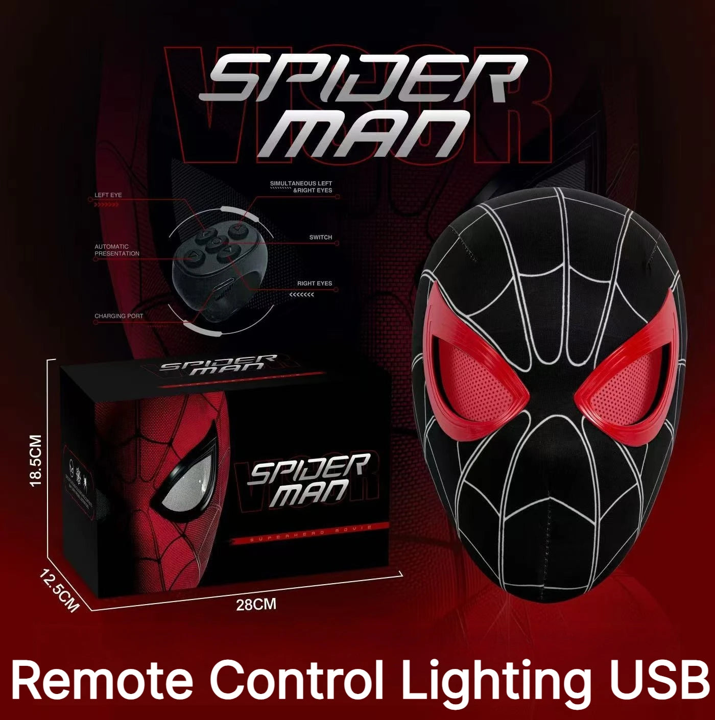 In Stock Miles Spider-Man 1:1 Scale Electronic Mask With Moving Glowing Eyes Ring Control Cosplay Toy Gift For Boys Gift