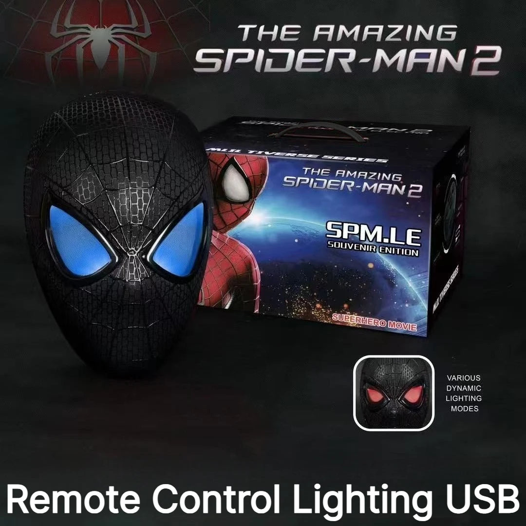 In Stock Miles Spider-Man 1:1 Scale Electronic Mask With Moving Glowing Eyes Ring Control Cosplay Toy Gift For Boys Gift