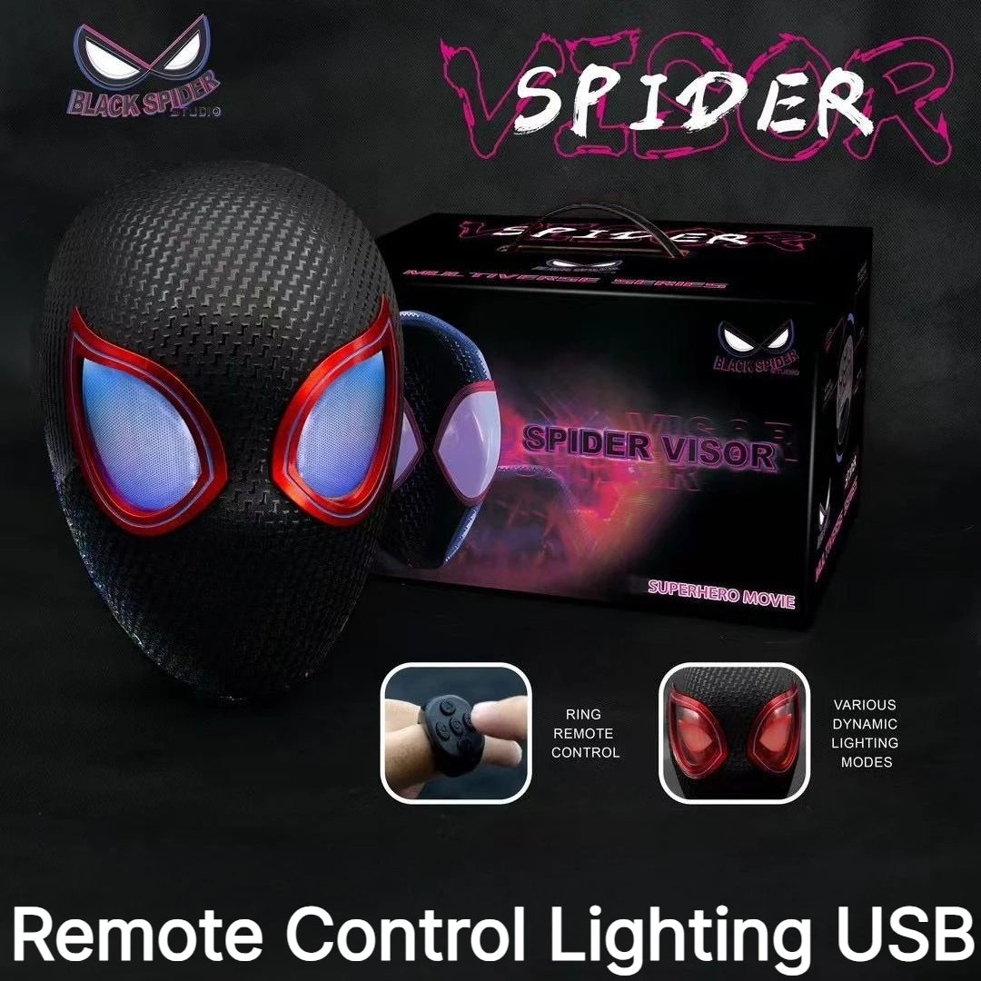 In Stock Miles Spider-Man 1:1 Scale Electronic Mask With Moving Glowing Eyes Ring Control Cosplay Toy Gift For Boys Gift